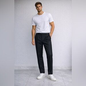 Men's Black Pinstripe Dress Pants. Wool.
A6